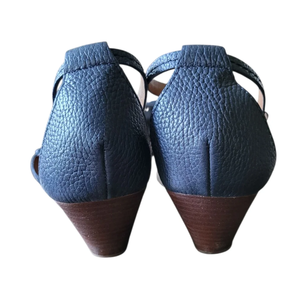 TORY BURCH Chandler Navy Brown Wedge Sandals 7 - Picture 5 of 6